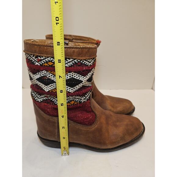 Vintage Kilim Leather Boots Handmade Moroccan Tapestry Size 8 Turk Festival - Picture 11 of 15